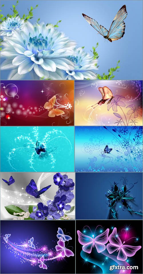 Backgrounds for design - Flowers and butterflies