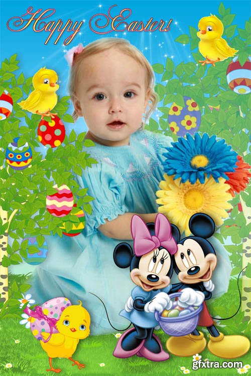 Baby frame with Disney cartoon characters - Easter