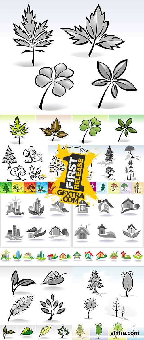 Stock: Leaf icons Calligraphic Illustration