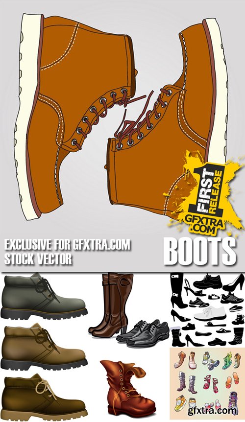 Stock Vectors - Boots, low shoe, sneakers, 25xEPS