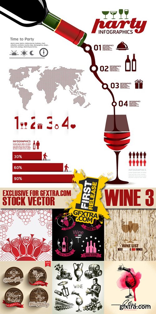 Stock Vectors - Wine 3, 25xEPS