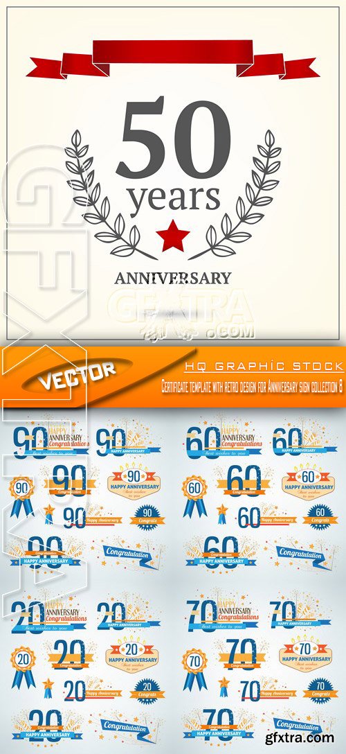 Stock Vector - Certificate template with retro design for Anniversary sign collection 8