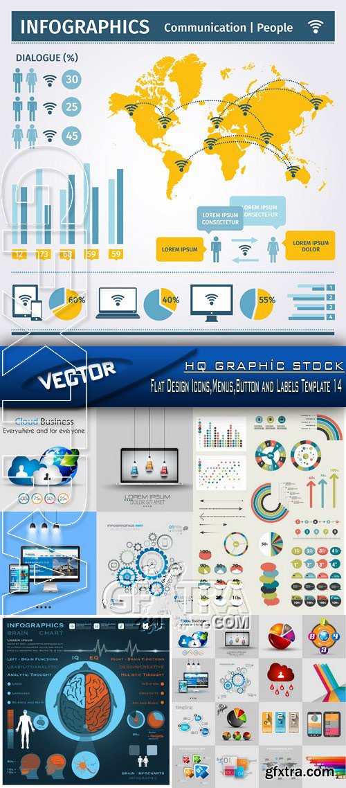 Stock Vector - Flat Design Icons,Menus,Button and Labels Template 14