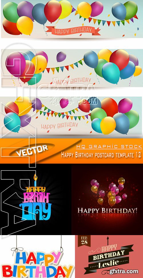 Stock Vector - Happy Birthday postcard template 12