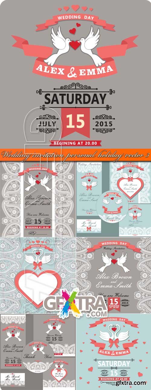 Wedding invitation personal holiday vector 3