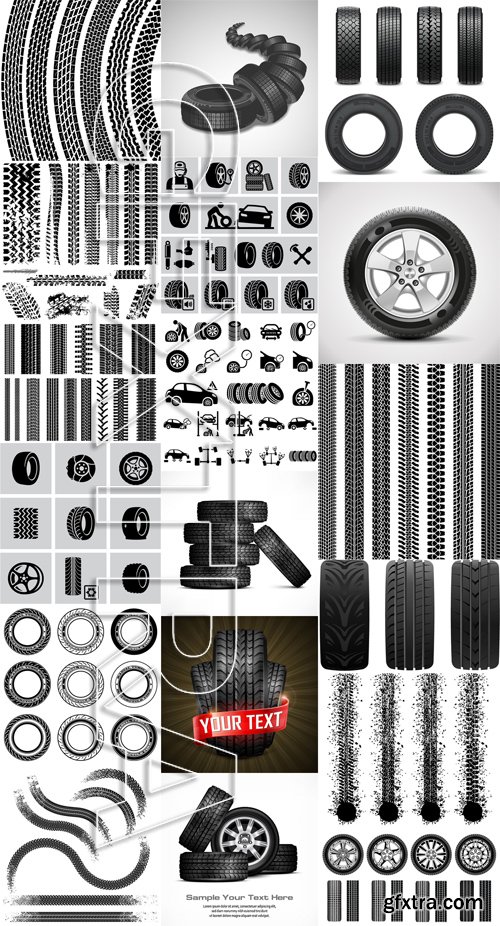 Stock Vectors - Tire, Braking distance, 25xEPS