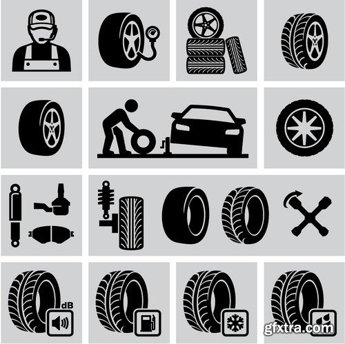 Stock Vectors - Tire, Braking distance, 25xEPS