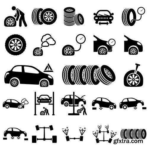 Stock Vectors - Tire, Braking distance, 25xEPS