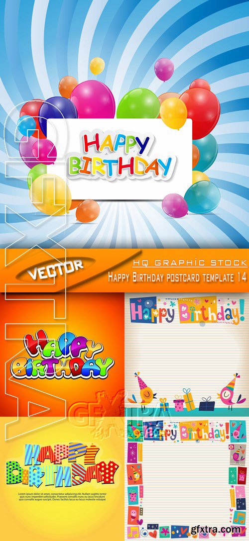 Stock Vector - Happy Birthday postcard template 14