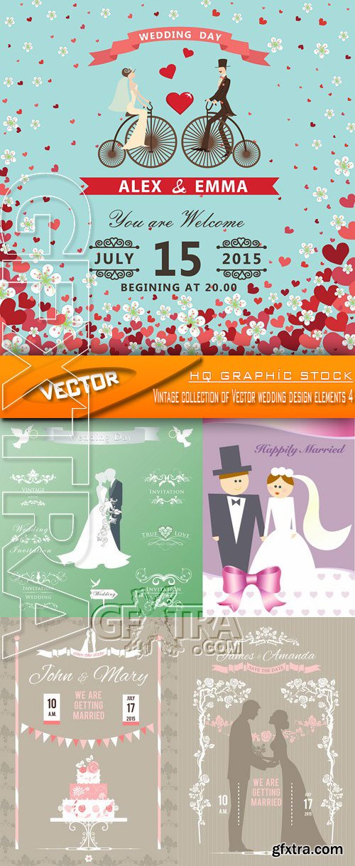 Stock Vector - Vintage collection of Vector wedding design elements 4