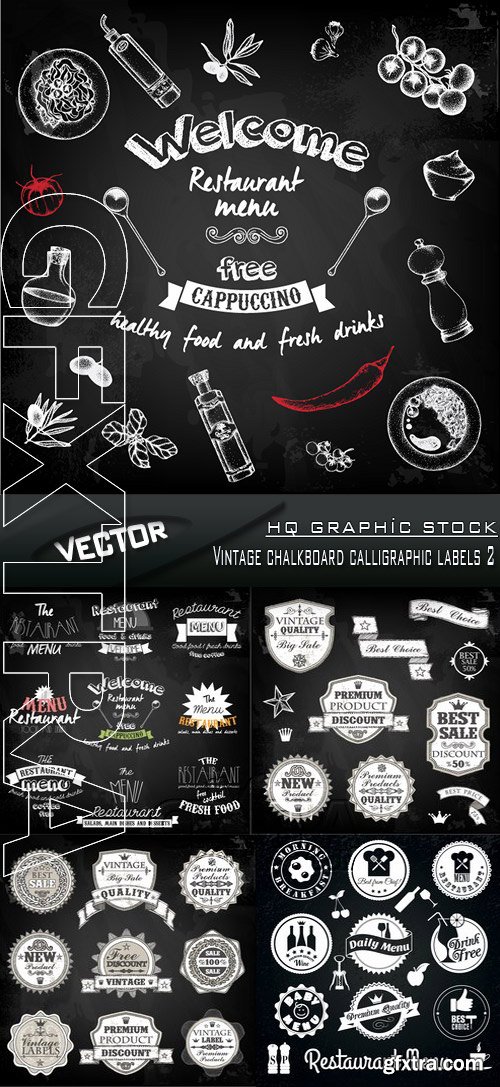 Stock Vector - Vintage chalkboard calligraphic labels 2