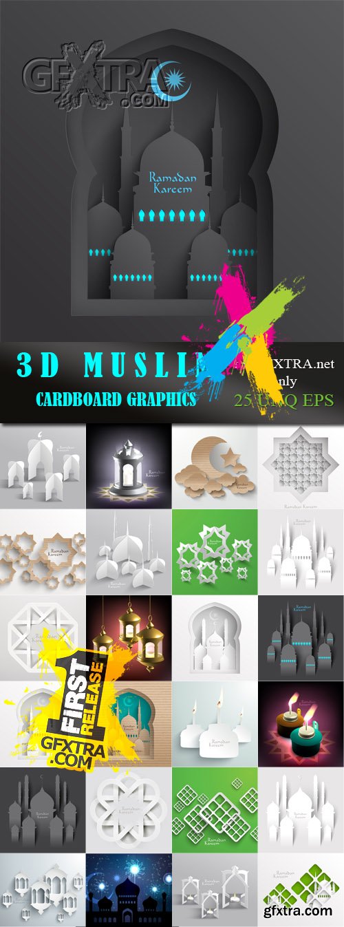 3D muslim cardboard graphics, 25xEPS