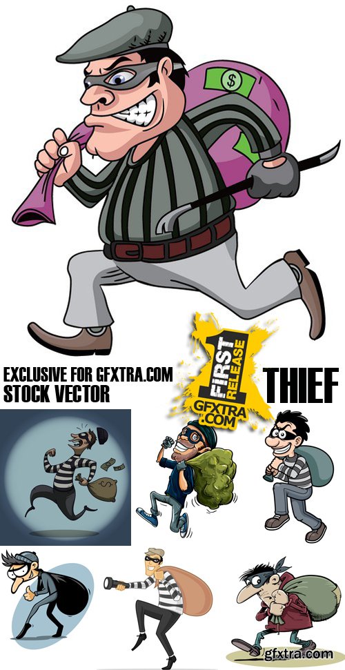 Stock Vectors - Thief, Burglar, 25xEPS