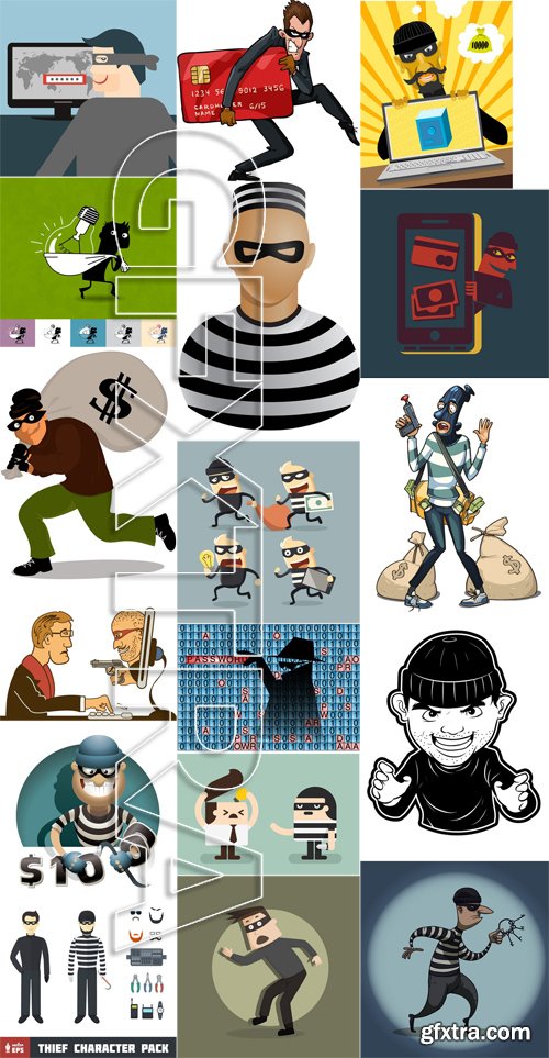 Stock Vectors - Thief, Burglar, 25xEPS