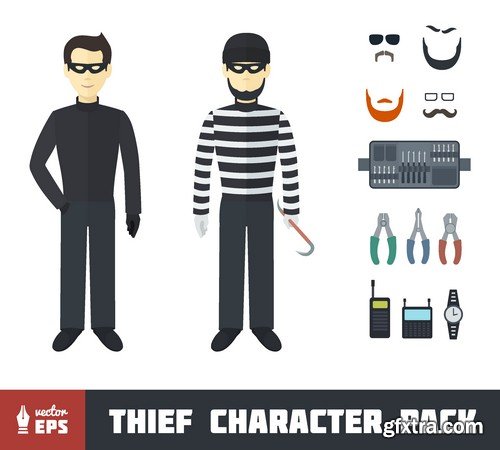 Stock Vectors - Thief, Burglar, 25xEPS