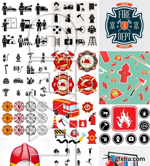 Stock Vectors - Firefighter, fire-fighting equipment, 25xEPS