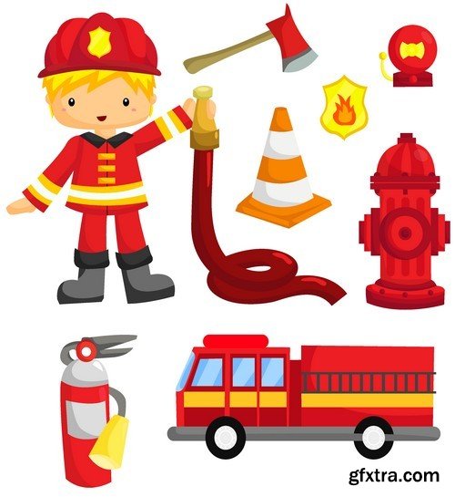 Stock Vectors - Firefighter, fire-fighting equipment, 25xEPS