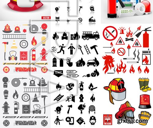 Stock Vectors - Firefighter, fire-fighting equipment, 25xEPS