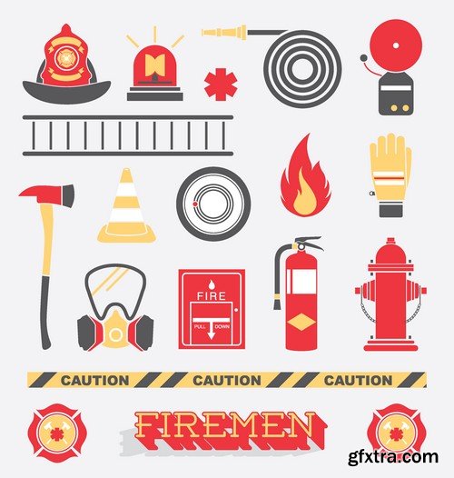 Stock Vectors - Firefighter, fire-fighting equipment, 25xEPS