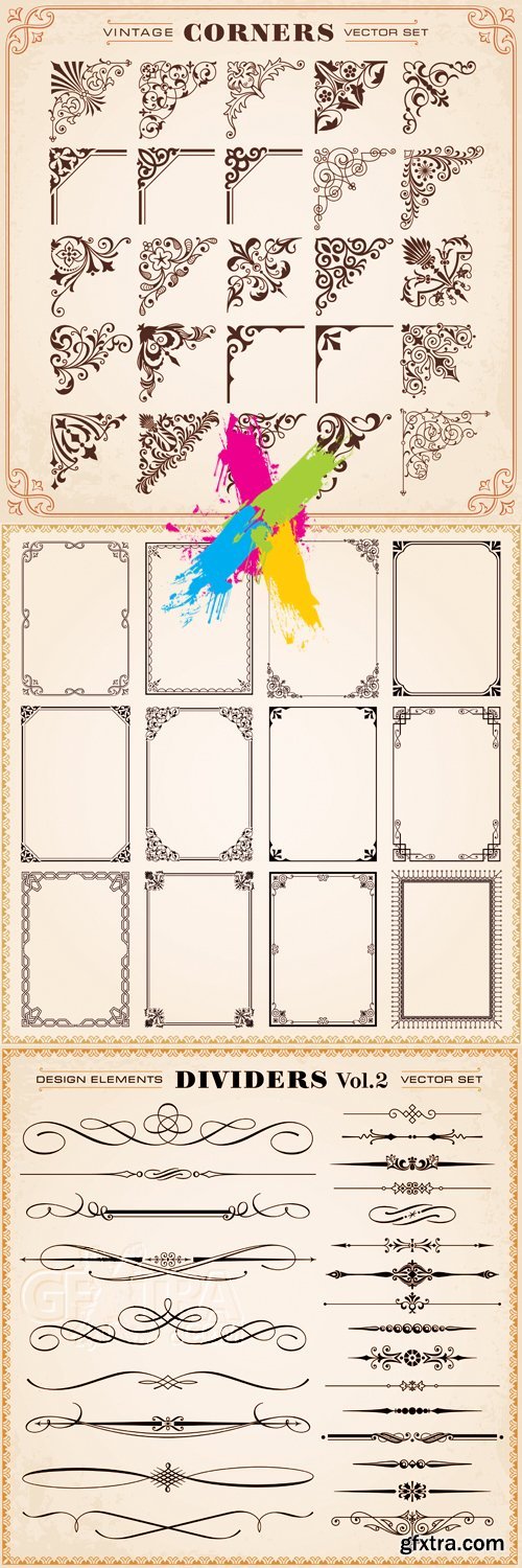 Vintage Frames, Corners, Dividers Vector