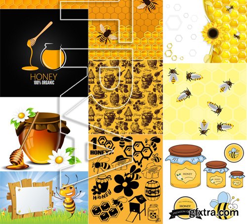 Stock Vectors - Honey, Bee, 25xEPS