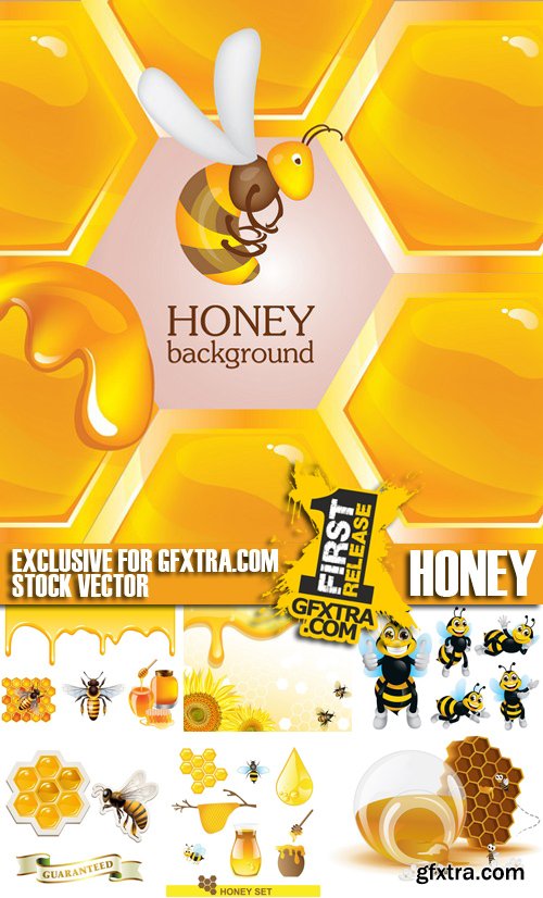 Stock Vectors - Honey, Bee, 25xEPS