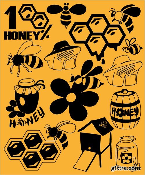 Stock Vectors - Honey, Bee, 25xEPS