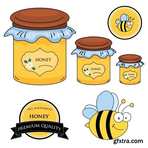 Stock Vectors - Honey, Bee, 25xEPS