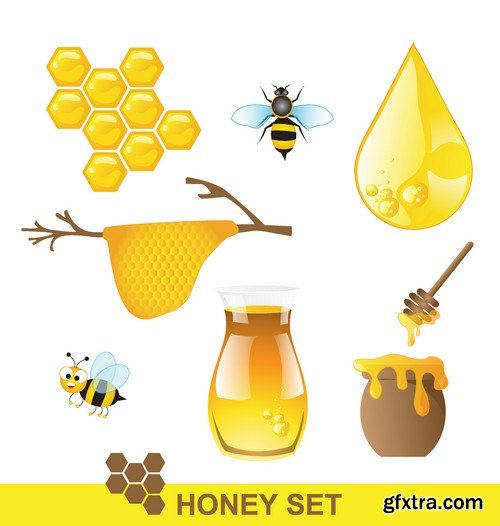 Stock Vectors - Honey, Bee, 25xEPS