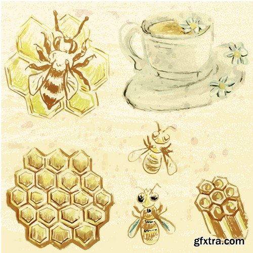 Stock Vectors - Honey, Bee, 25xEPS