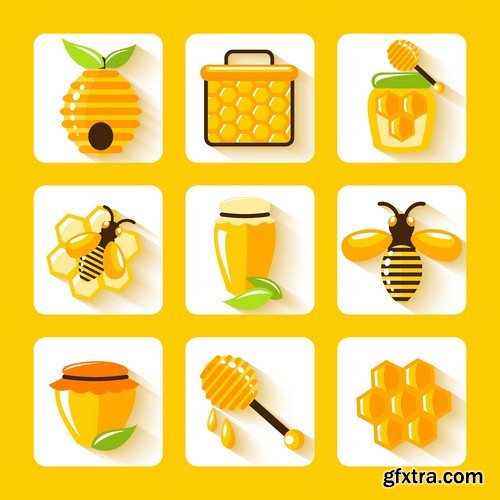 Stock Vectors - Honey, Bee, 25xEPS