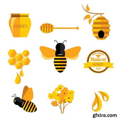 Stock Vectors - Honey, Bee, 25xEPS