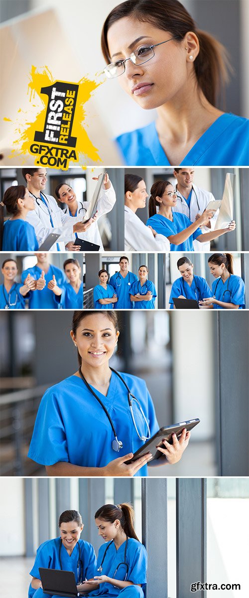 Stock Photo: Group of medical workers working together in hospital