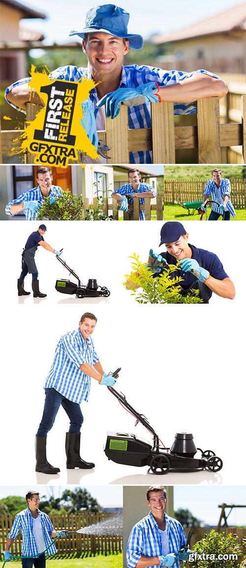 Stock Photo: Young man resting by garden fence