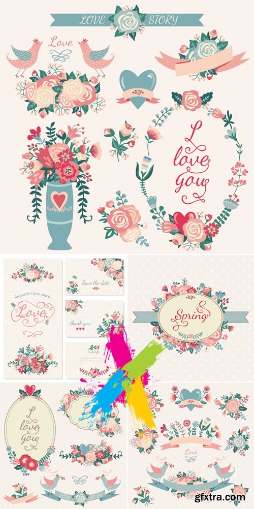 Cute Wedding Design Elements Vector