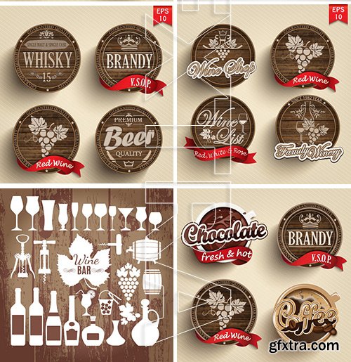 Amazing SS - Wooden casks with alcohol drinks, 22xEPS