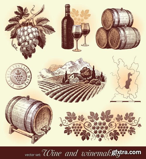 Amazing SS - Wooden casks with alcohol drinks, 22xEPS