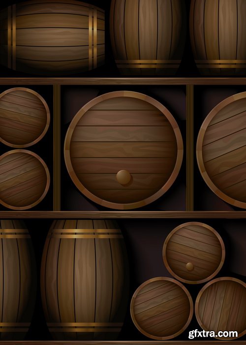 Amazing SS - Wooden casks with alcohol drinks, 22xEPS