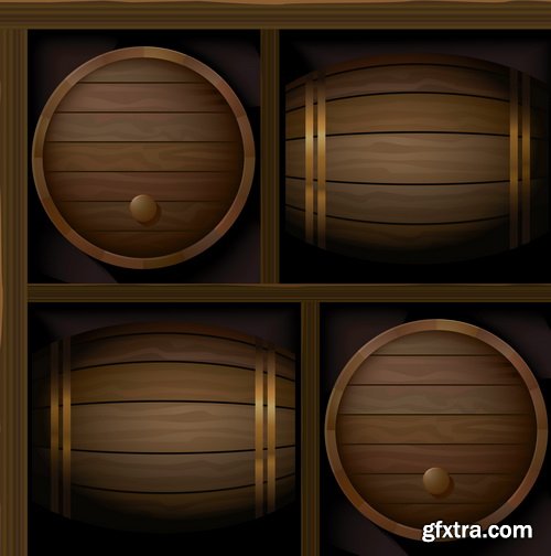 Amazing SS - Wooden casks with alcohol drinks, 22xEPS