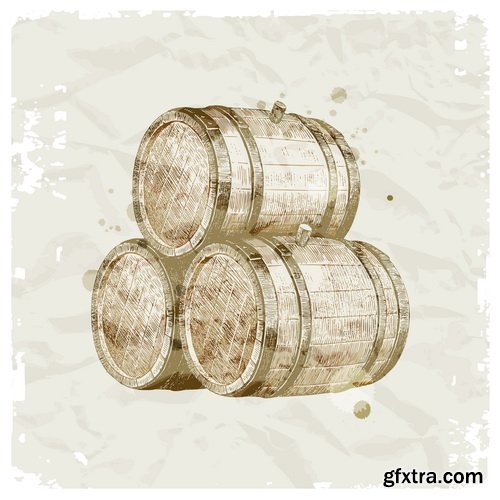 Amazing SS - Wooden casks with alcohol drinks, 22xEPS