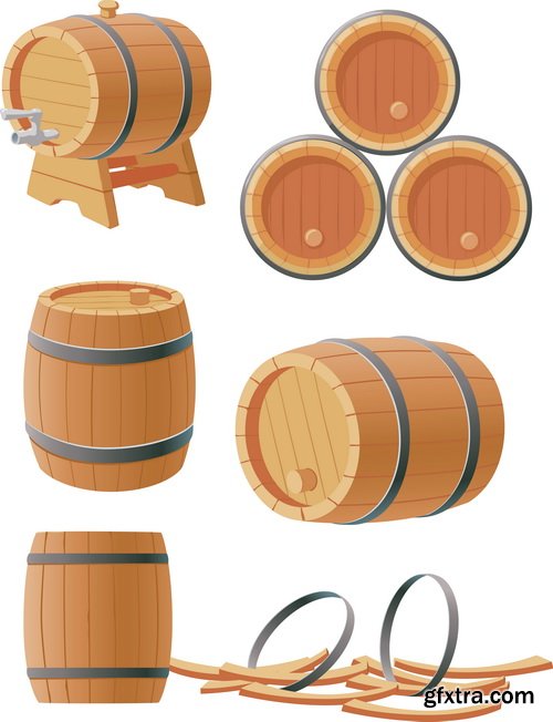 Amazing SS - Wooden casks with alcohol drinks, 22xEPS