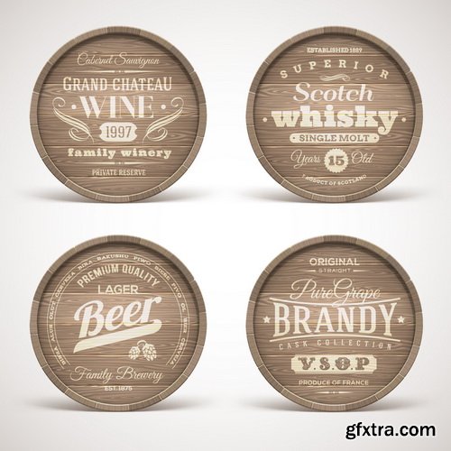 Amazing SS - Wooden casks with alcohol drinks, 22xEPS