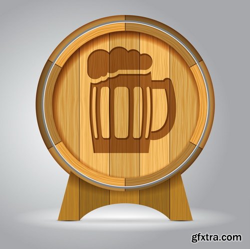 Amazing SS - Wooden casks with alcohol drinks, 22xEPS