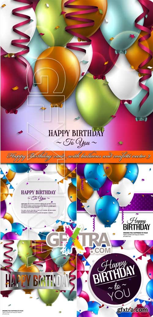 Happy Birthday card with balloons and confetti vector 9