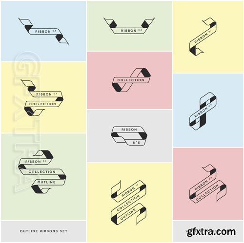 Outline Flat Ribbon Vector Set