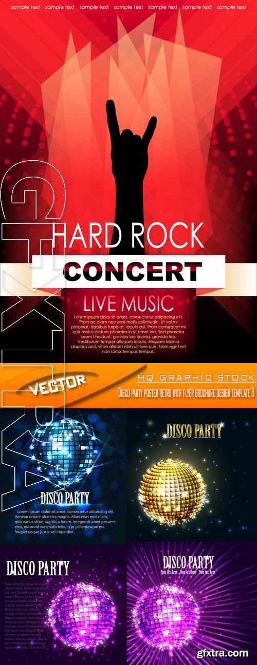 Stock Vector - Disco party poster retro with flyer brochure design template 3