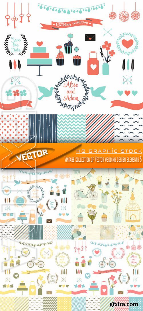 Stock Vector - Vintage collection of Vector wedding design elements 5