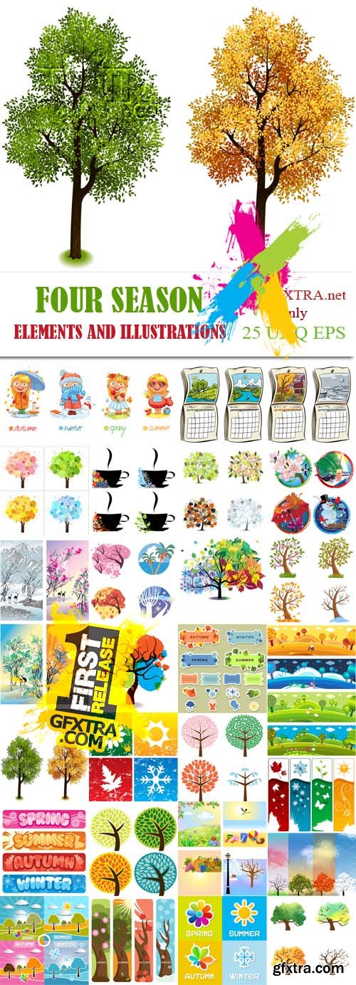 Four season elements and illustrations, 25xEPS