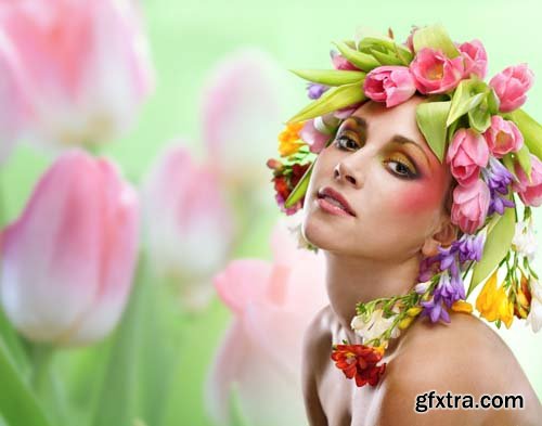 Beautiful women with wreath of flowers in hair, 25xJPGs