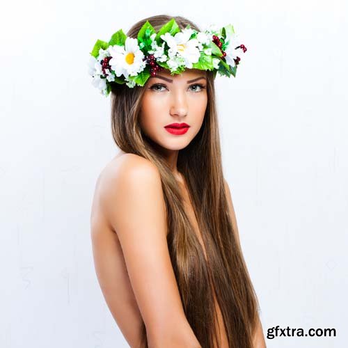 Beautiful women with wreath of flowers in hair, 25xJPGs